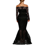 Slim lace off-the-shoulder fishtail wrap dress