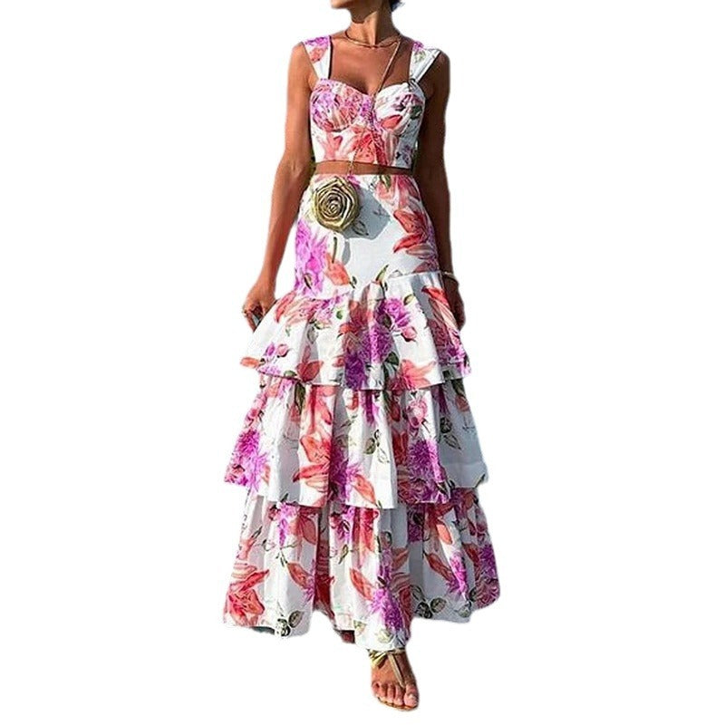 Fashion Vacation Casual Printed Vest Skirt Two-piece Set