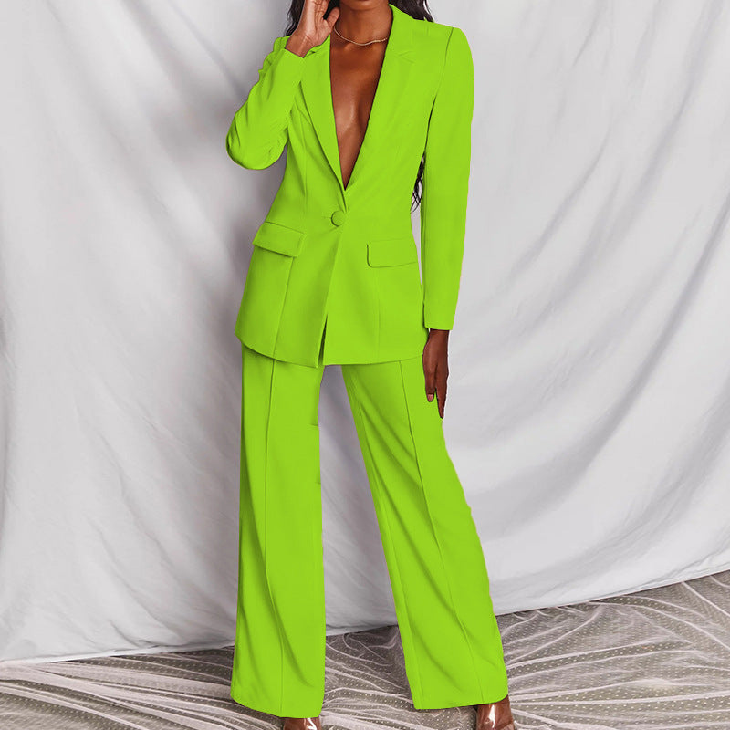 2 Piece SetSpring Elegant Solid Long Sleeve Blazer Suit And Pants For Women Autumn Classic OL Street Outfit
