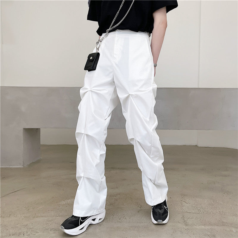 Dark Designer Pleated Casual Pants Men's Loose Crinkled