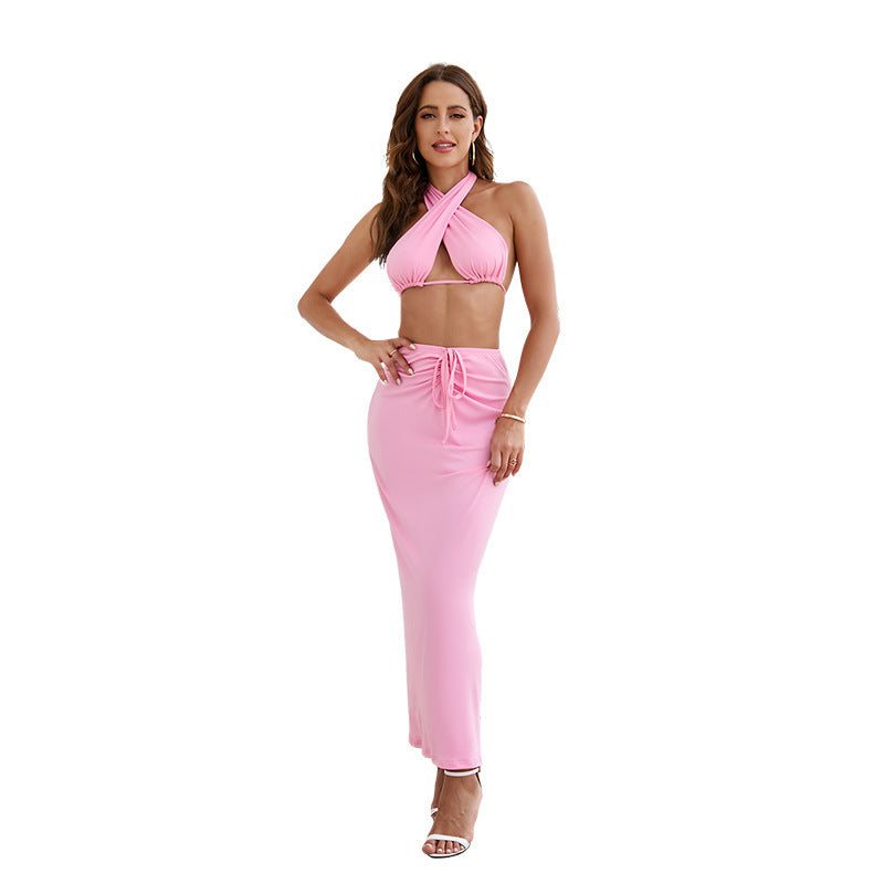 Women's Fashion European And American Wrap Chest Top Long Skirt Set