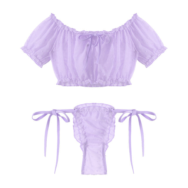 Off Shoulder Ruffled Top Two-piece Set