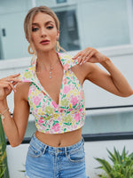 Women's Lapel Wrap Cropped Off Shoulder Top