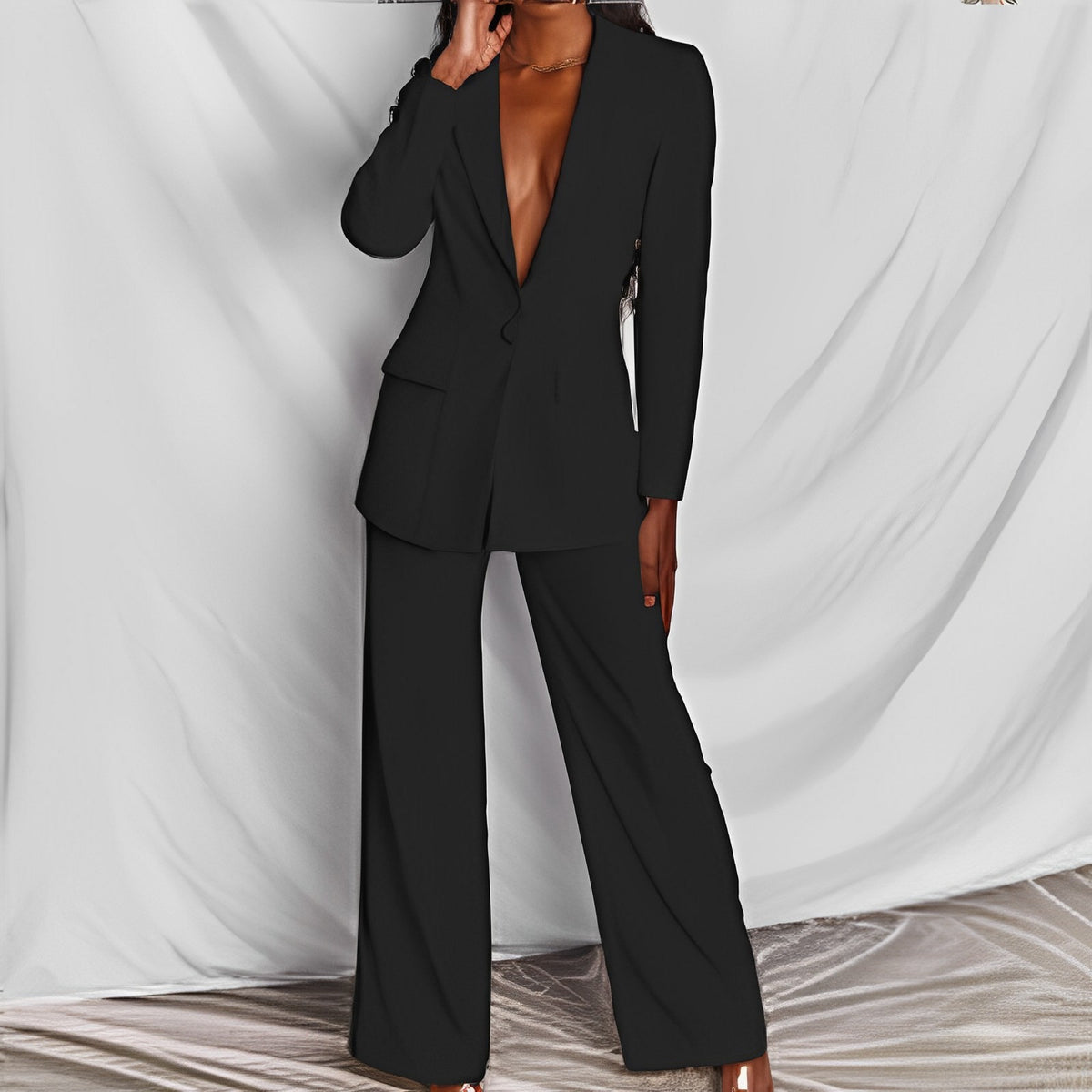 2 Piece SetSpring Elegant Solid Long Sleeve Blazer Suit And Pants For Women Autumn Classic OL Street Outfit