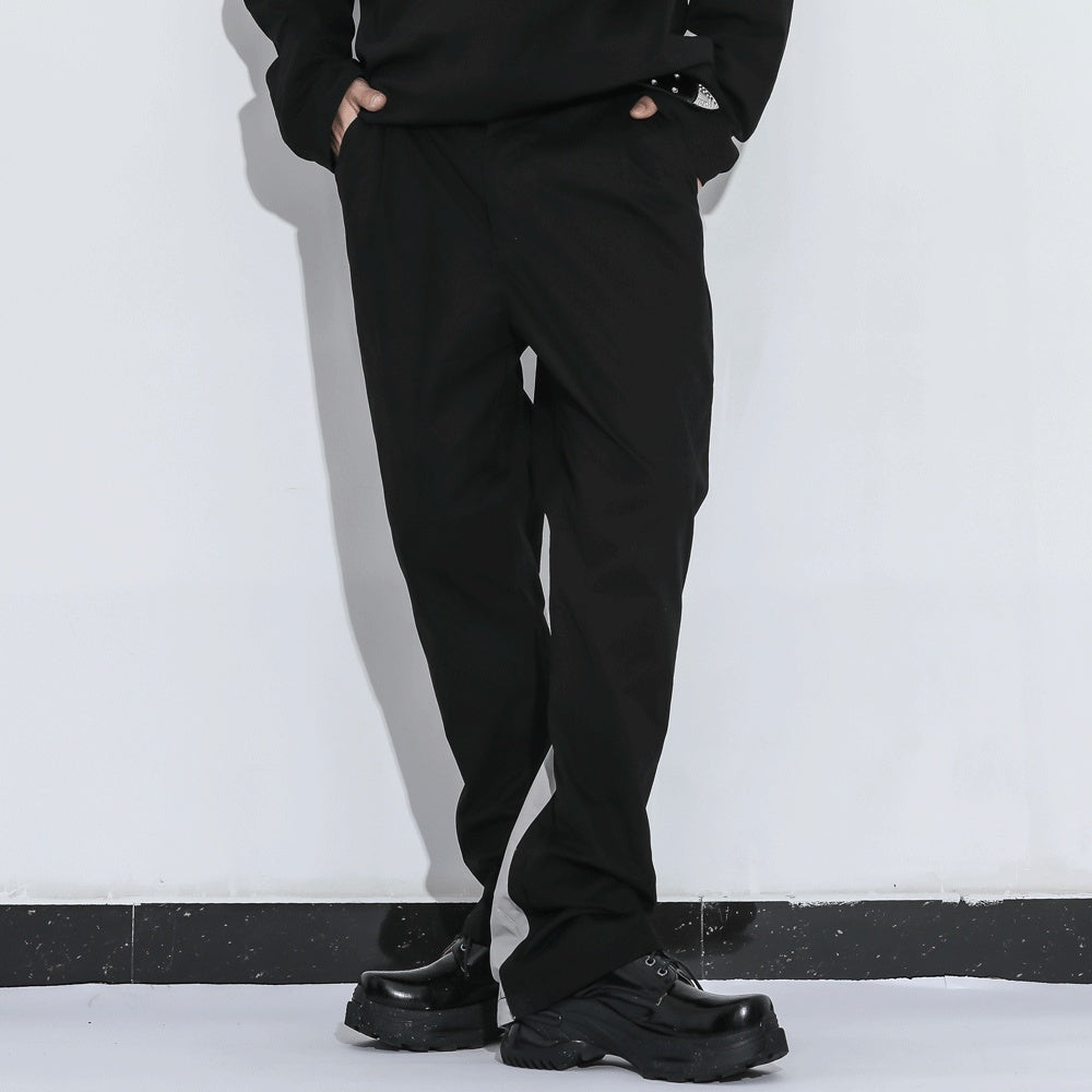 Loose Straight Trousers Button Design Female