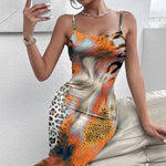 Ladies' Leopard Print Elegant Slimming Vacation Style Suspender Sexy Off Shoulder Dress