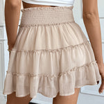 Casual Vacation Style Pleated Pure Color Elastic Waist Skirt For Women