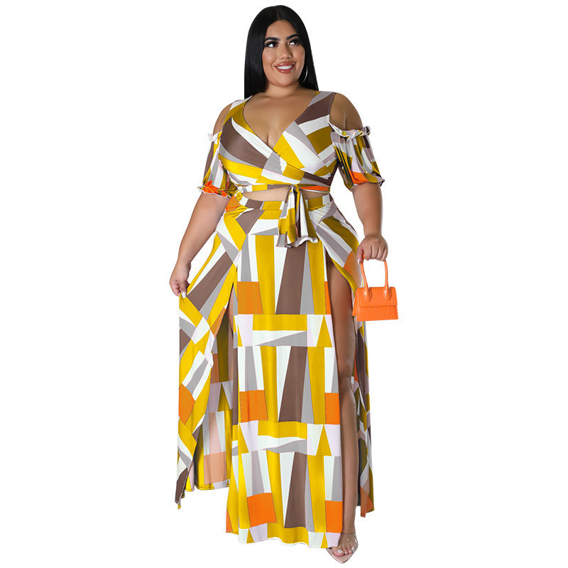 Off Shoulder V Neck Fashion Two Piece Set