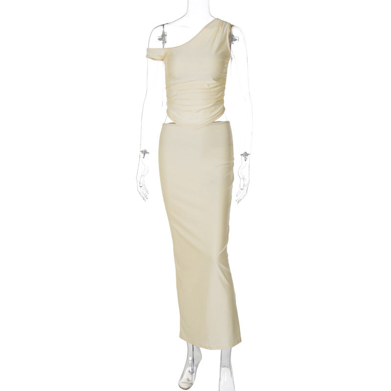 Oblique Shoulder Tops Long Skirt Two-piece Fashion Casual Set