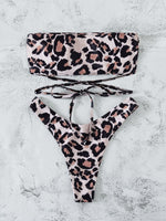 Leopard Print Bikini Bandeau Split Swimsuit