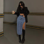 Women's High Waist Straight Split Denim Skirt