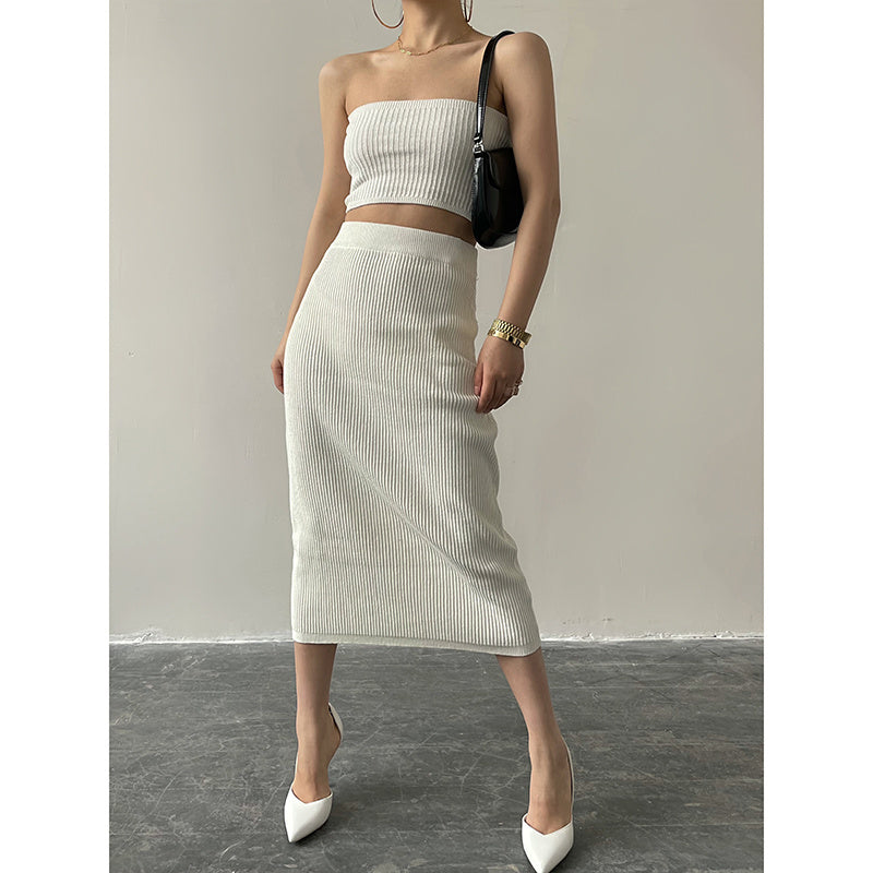 Women's Knitted Wrap Skirt Two Piece Set