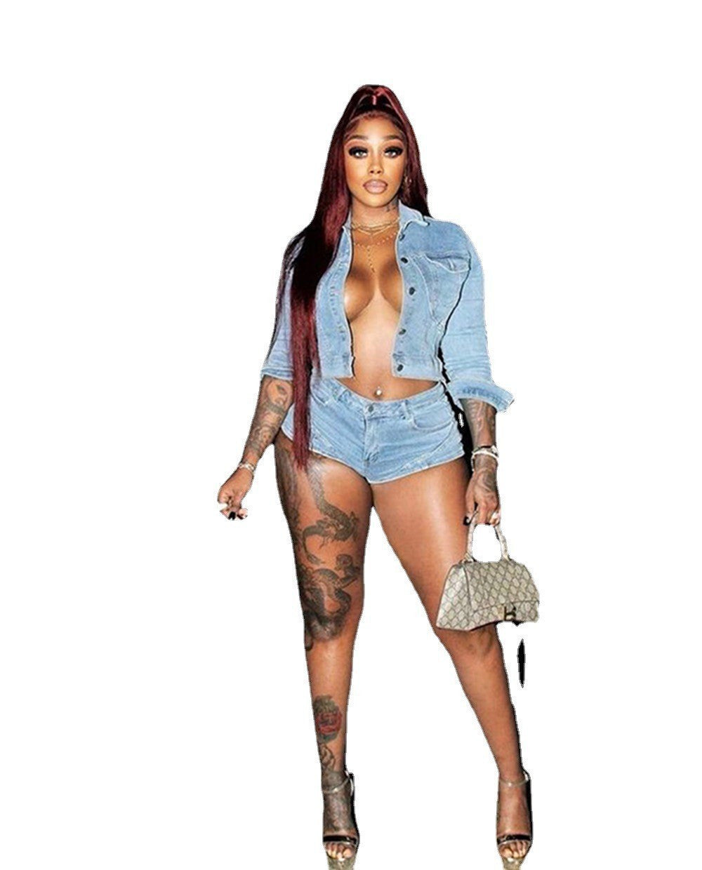 New Denim Casual Suit Fashion Stretch Shorts Denim Suit