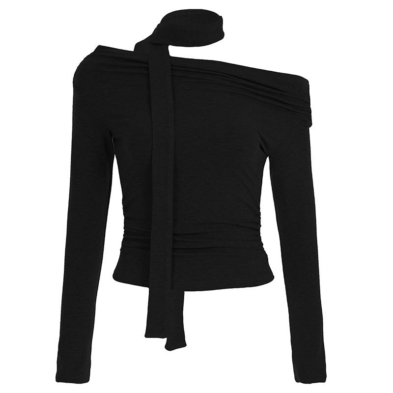 Off-shoulder Solid Color Long-sleeved Top Women