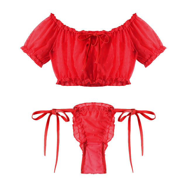 Off Shoulder Ruffled Top Two-piece Set