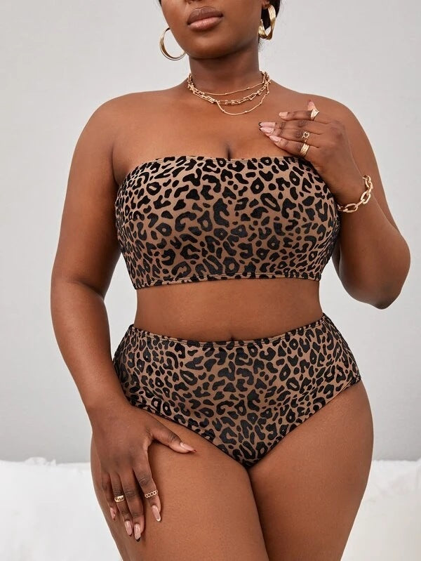 Plus Size Women's High Waist Split Bikini Swimsuit