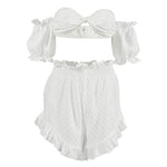 Pajamas Women's Plaid Design Off-shoulder Two-piece Set