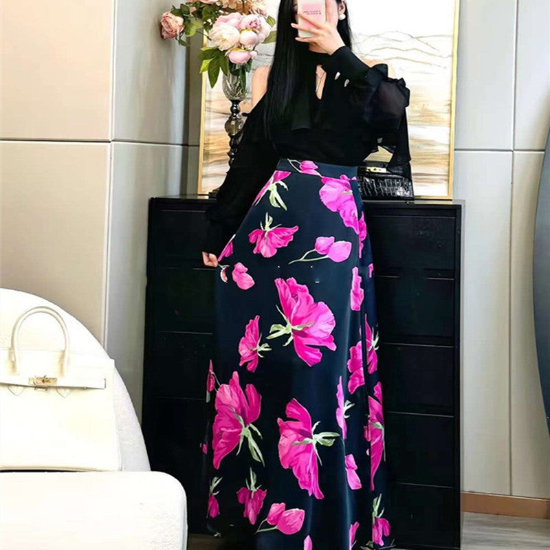 Women's Off-shoulder Halter Shirt Chiffon Top And Skirt