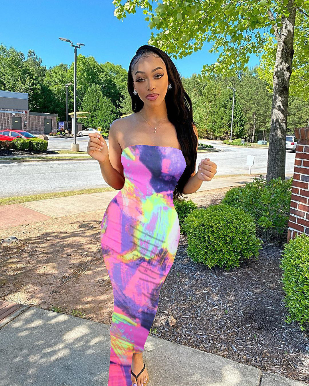 Colorful Tie-Dye Off-Shoulder Wrap Dress
