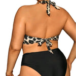 European And American Big Chest Hard Bag Plus Size Swimsuit Split High Waist Leopard Print Bikini