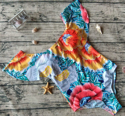 One-shoulder Printed Lotus Leaf Swimsuit Off-shoulder Triangle One-piece Swimsuit