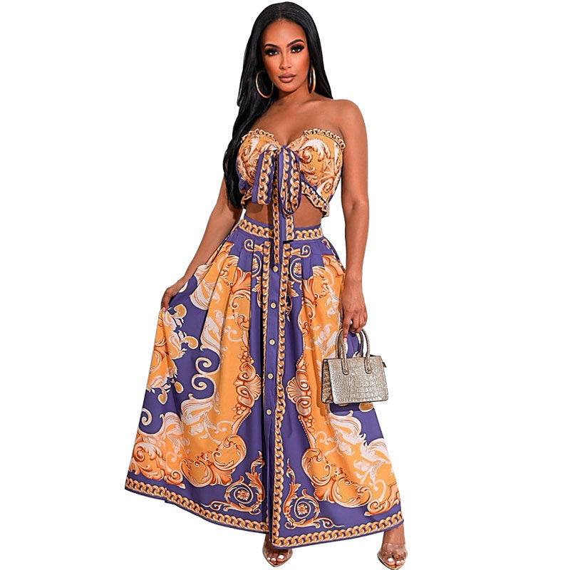 Women's Fashion Casual Top Skirt Two Piece Set