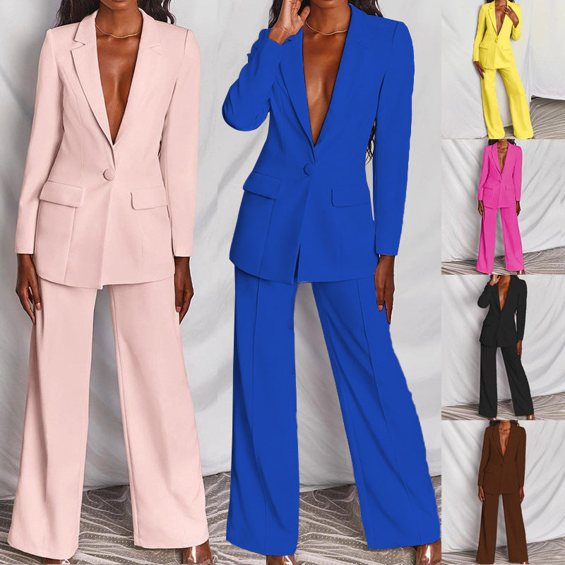 2 Piece SetSpring Elegant Solid Long Sleeve Blazer Suit And Pants For Women Autumn Classic OL Street Outfit
