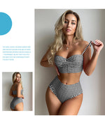 Bikini Swimsuit Female Sexy Plaid Split High Waist