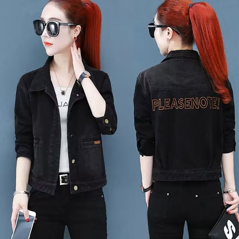 Heavy Industry Beads Short Denim Coat Women's Slimming