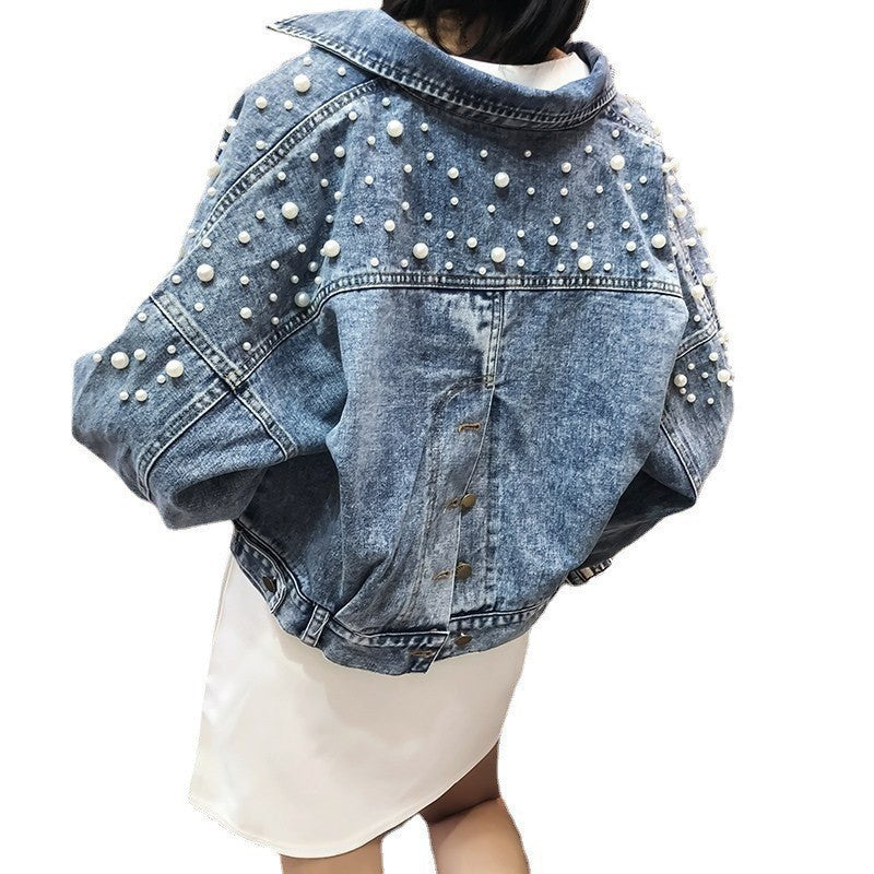 Heavy Industry Beads Short Denim Coat Women's Slimming