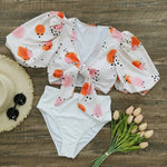 Women's Split High Waist Solid Color Swimsuit Puff Sleeve Polka Dot New Bikini