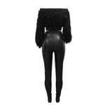 Women's Fashion Off-shoulder Long Sleeve Slim-fit Trousers Two-piece Set