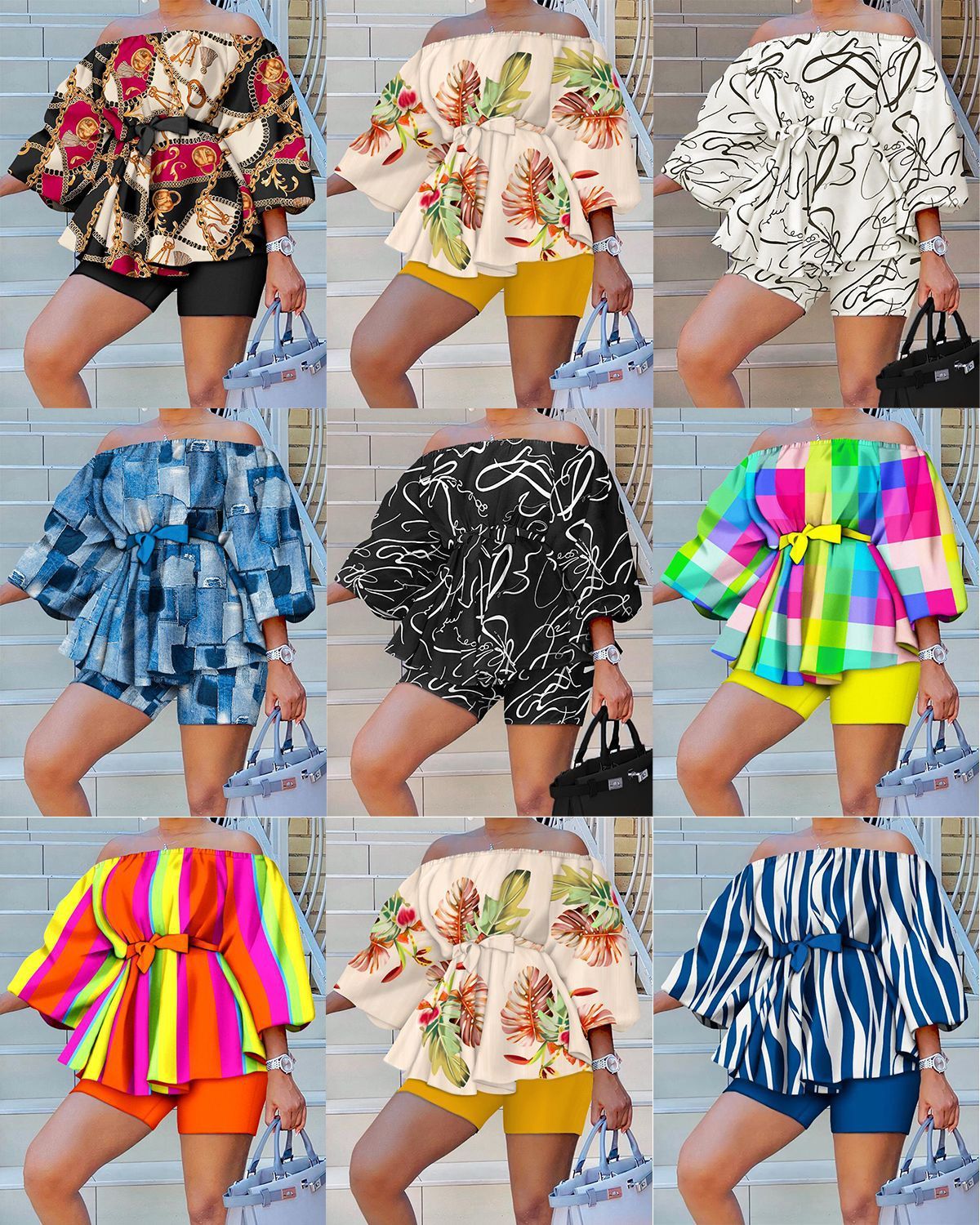 Women's Off Shoulder Fashion Print Set