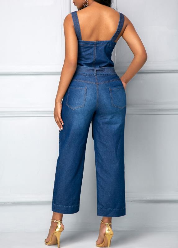 Classy Sling Bowknot Denim Jumpsuit