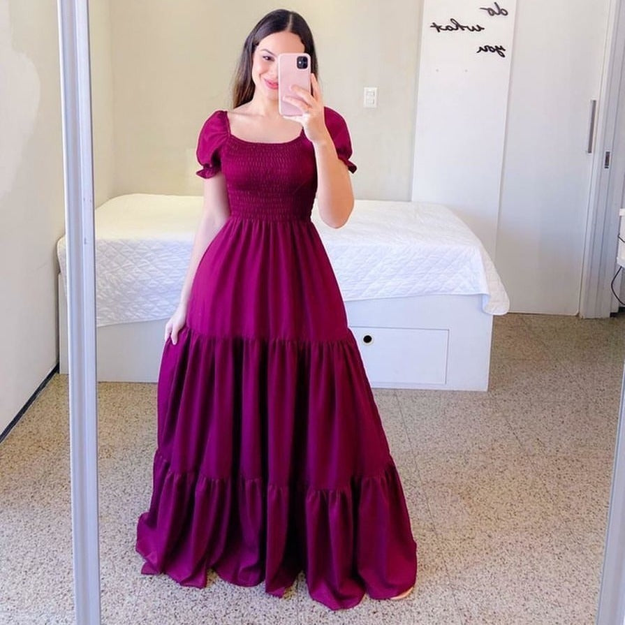 European And American Style Dress Off-shoulder Floral Off-shoulder Long Color Fairy Skirt