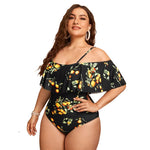 Swimsuit One-piece Off-shoulder Ruffle Sleeve Briefs Yellow Lime
