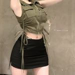 Vest Pocket Sleeveless Top With Lapels