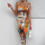 Ladies' Leopard Print Elegant Slimming Vacation Style Suspender Sexy Off Shoulder Dress