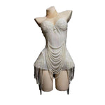 Women's Fashion White Beaded Tube Top Wrap Skinny Skirt