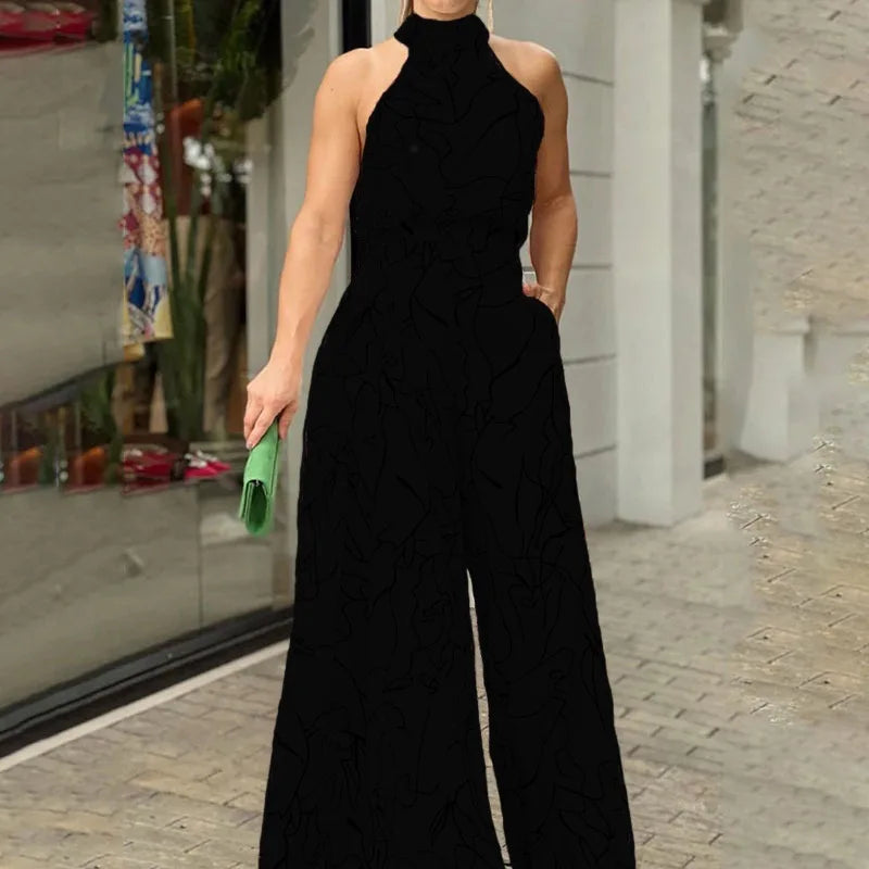 White Jumpsuit Women Sleeveless Plus Size Wide Leg Long Pants