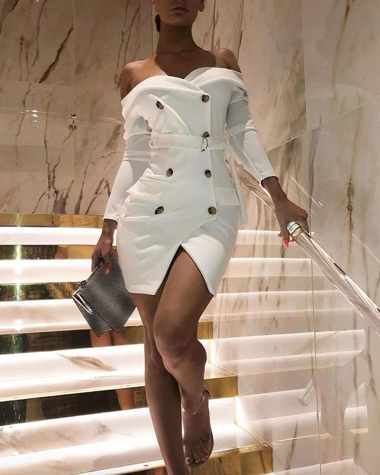 Design White Dress Ins Hot Selling Sexy Off-Shoulder Dress Ladies Formal Dress
