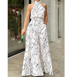 White Jumpsuit Women Sleeveless Plus Size Wide Leg Long Pants