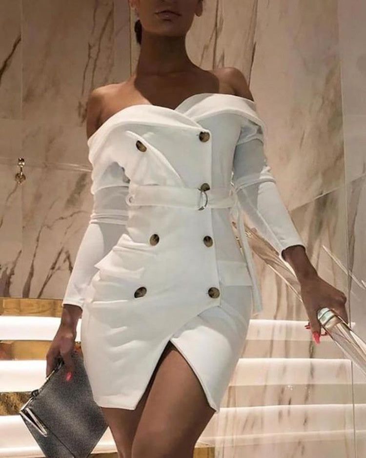 Design White Dress Ins Hot Selling Sexy Off-Shoulder Dress Ladies Formal Dress