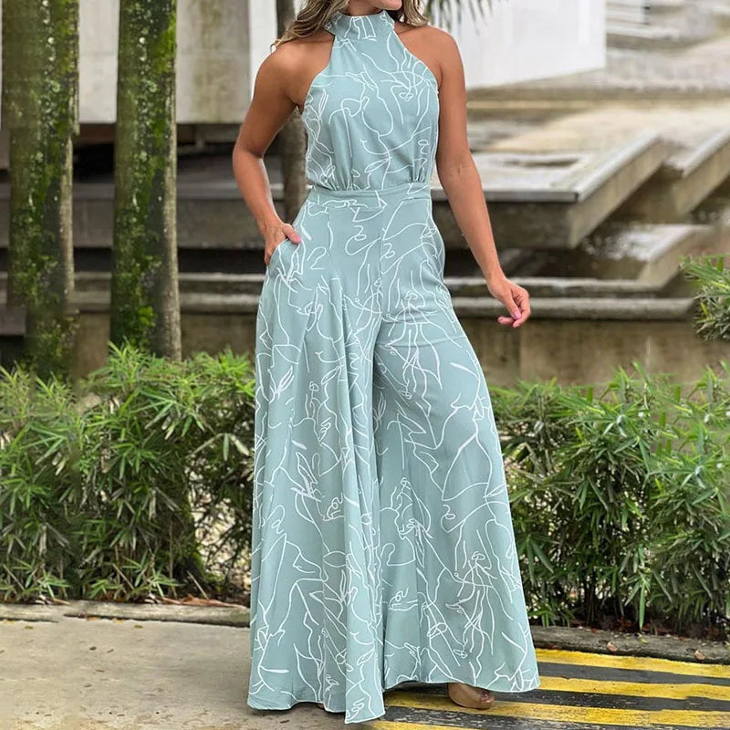 White Jumpsuit Women Sleeveless Plus Size Wide Leg Long Pants