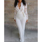 Best Selling Women v Neck Sexy Mesh White Lace Jumpsuit Fall Jumpsuits for Women