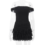 Off-shoulder Tube Top Seamed Lotus Leaf Edge Skirt Suit Women