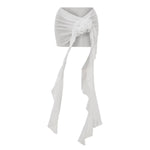 Solid Color Hollow Out One Piece Swimsuit Short Skirt Two-piece Set For Women