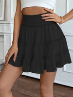 Casual Vacation Style Pleated Pure Color Elastic Waist Skirt For Women