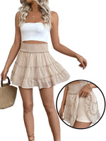 Casual Vacation Style Pleated Pure Color Elastic Waist Skirt For Women