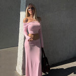 Off-shoulder Top Mid-length Dress Set Women